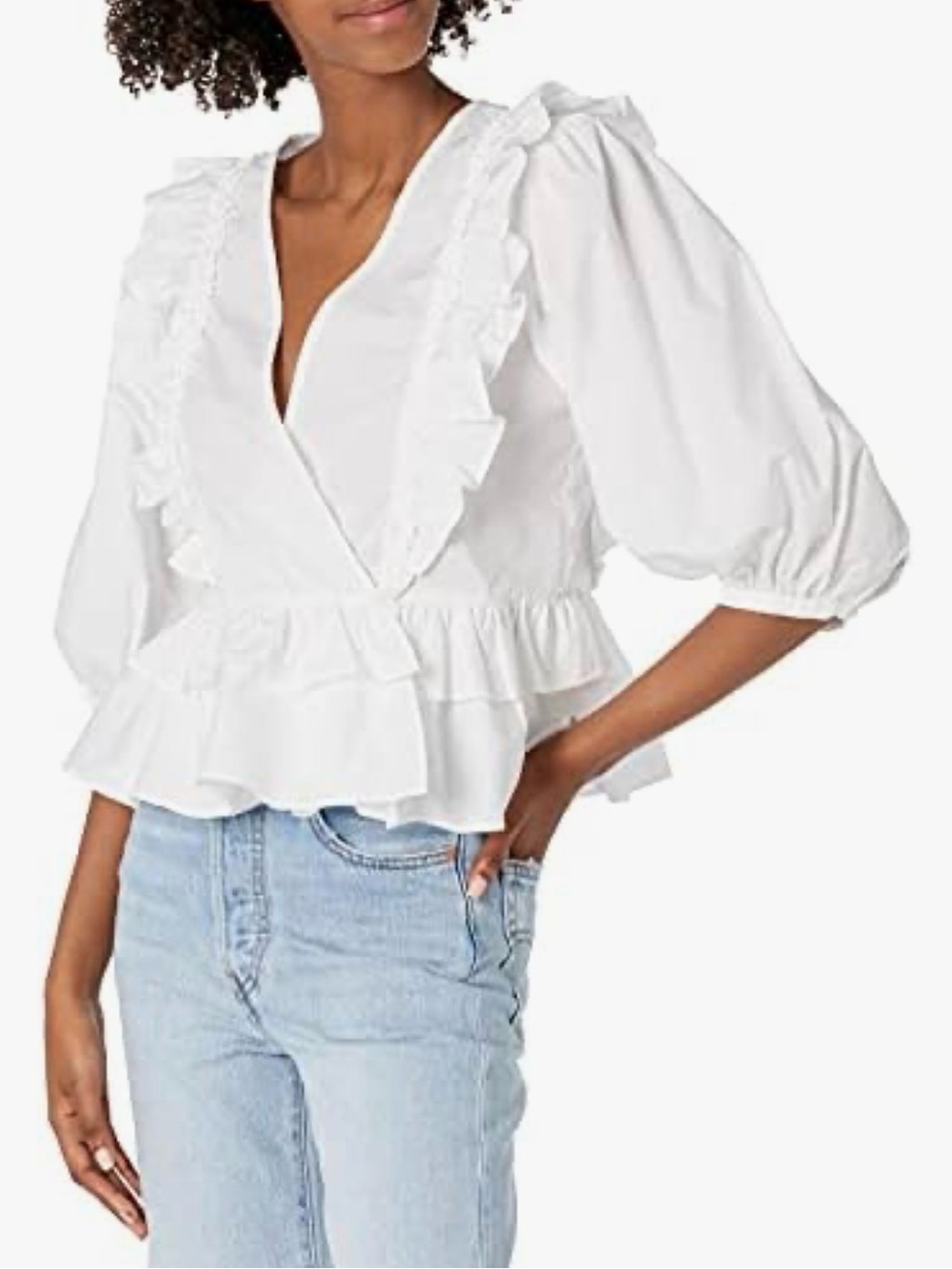 Joie White Ruffle V-Neck Peplum crossover peasant pilgrim doll Blouse